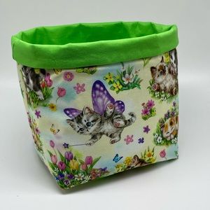 Handmade Fabric Basket / Kitten Fabric Basket / Cat Lovers